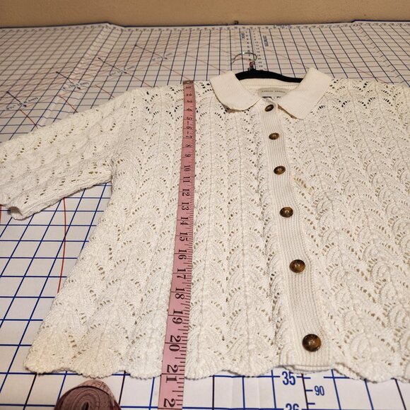 Loulou Studio Adria Open Stitch Cotton Cardigan NWOT White Med small mark - Picture 3 of 12